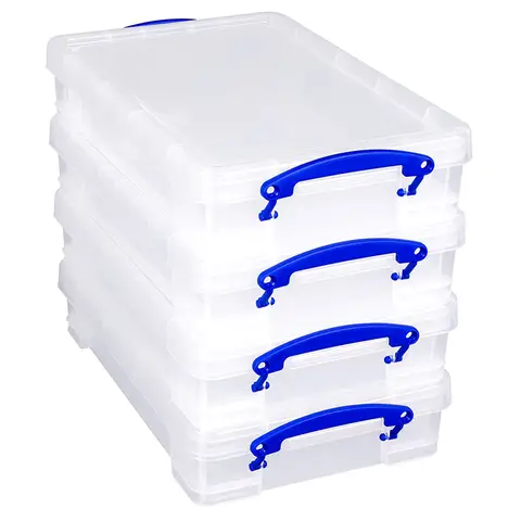 Really Useful Plastic Storage Box 4L Clear (Pack of 4)