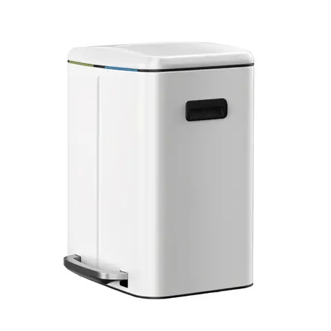 SONGMICSHOME  40L Double Kitchen Bin with Lids, Rubbish Bin, Soft Close with Plastic Inner Buckets, White