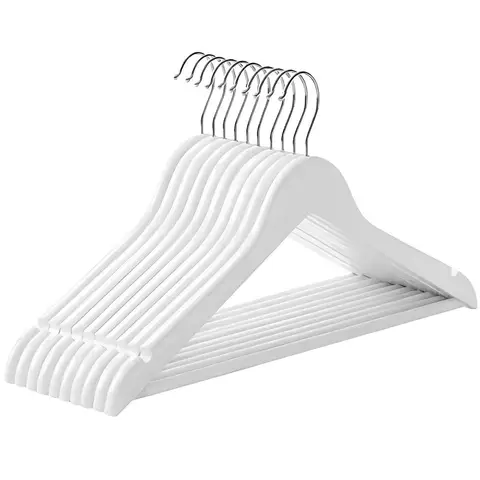 Wooden Hanger, 44.5x23x1.2cm, White/Silver, Set of 10