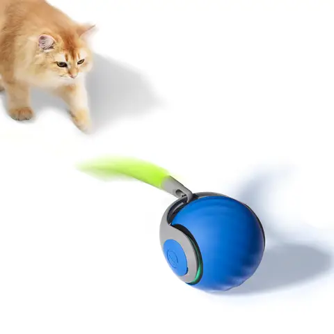 Petgravity Cat Racing Toy Ball, Blue Edition – Interactive Rechargeable Cat Toy, Random Movement Design, Chasing Game, USB-C Charging