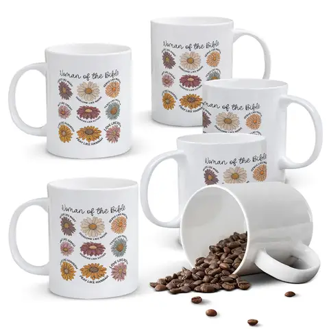 Alphynix 1 Frau-der-Bibel-Tasse, 33cl inspirierende christliche Tasse mit 9 Eigenschaften wie Glaube Dienen Liebe, buntes Gänseblümchen-Design, aufbauendes Geschenk für Frauen,Geschenk zum valentinstag, geschenk zum geburtstag