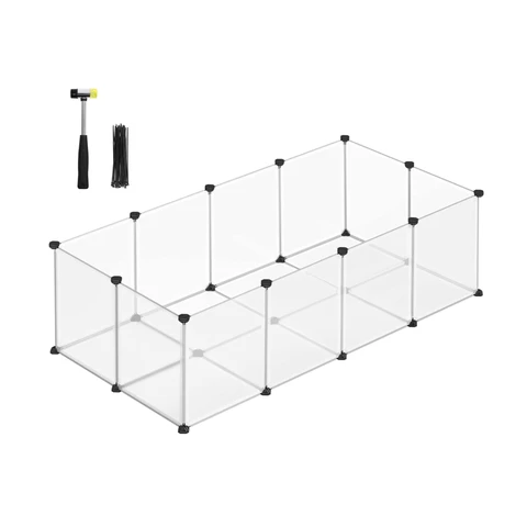 SONGMICS Freigehege mit Bodenplatten, Laufstall, Meerschweinchen Gehege, aus Kunststoff, Gehege für Hamster, Kaninchen, Igel, 143 x 73 x 46 cm, weiß LPC02W