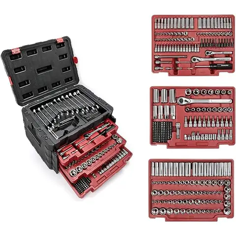 WORKPRO Jeu de douilles 450 pièces, 1/2", 1/4", 3/8" Jeu d'outils de mécanique
