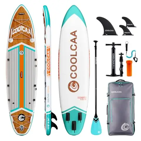 COOLCAA Dolphin Series Inflatable Stand Up Paddle Board 11'8" Set with Carbon Fiber Paddle (Maple Marlin)