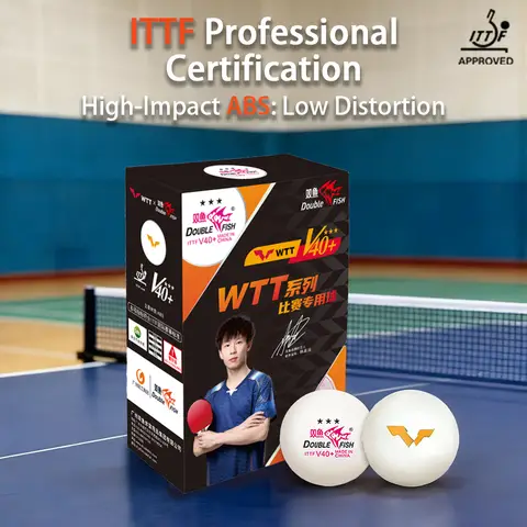 Double Fish WTT Match 3-Star V40+ ABS Seamed Table Tennis Balls Pack of 6,white