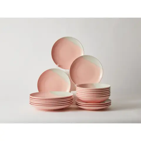 JIWOO Nicole Geschirrset,  18-teilig, Rosa+Grau, (6 Stück 20 cm Salatteller + 6 Stück 20 cm Essteller + 6 Stück 25 cm Essteller) Spülmaschinen- und mikrowellengeeignet