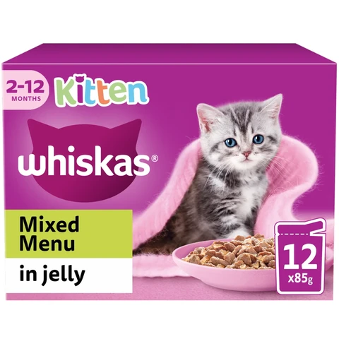 WHISKAS Kitten Mixed Menu Wet Cat Food Pouches in Jelly 12 x 85g