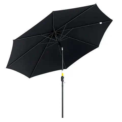 Outsunny 3(m) Tilting Parasol Garden Umbrellas, Outdoor Sun Shade with 8 Ribs, Tilt and Crank Handle for Balcony, Bench, Garden - Black