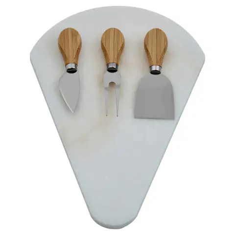 Maison by Premier White Fan-Shaped Marble Cheese Board With 3 Knives, Durable Natural Stone Serving Board