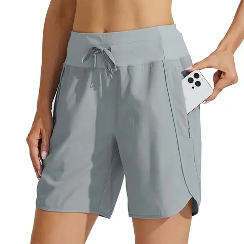 Willit Women's 7" Athletic Running Shorts Workout Quick Dry High Waisted Active Shorts Zipper Pocket Black L