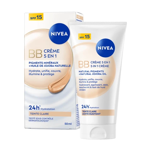 NIVEA Essentials 5-in-1 BB Crème Light - SPF 15 - BB Cream - Met jojoba-olie - Gekleurde Dagcrème - Hydrateert en Camoufleert - 50 ml