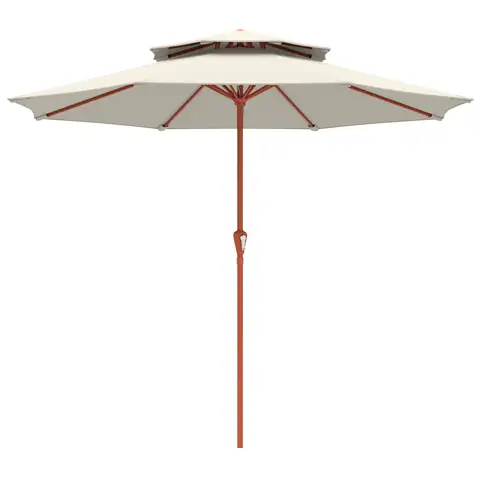 Outsunny 2.7 m Garden Parasol with Crank, Double Top Outdoor Market Table Umbrella Sunshade for Garden, Patio, Cream White