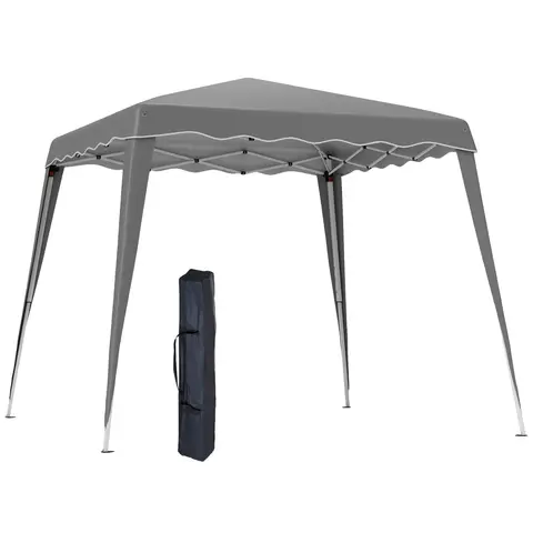 Outsunny 3 M x 3 M Base/ 2.5 M x 2.5 M Top Pop Up Gazebo, 2 Person Setup Instant with Carry Bag, Height Adjustable Slant Leg Party Tent Instant Event Shelter for Garden, Patio, Grey