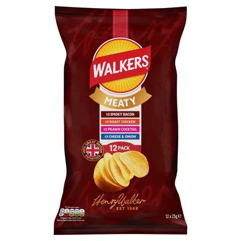 Walkers Meaty Flavour Crisps, 12 Pack