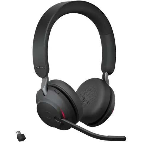 Jabra Evolve2 65 Wireless PC Headset, Noise Cancelling, UC-Certified Stereo Headphones with Long-Lasting Battery, USB-C Bluetooth Adapter, Black