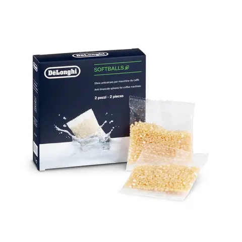 De'Longhi SoftBalls DLSC551 – Antikalk-Kügelchen, geeignet für Kaffeemaschinen mit Wassertank, Kalkreiniger & Wasserenthärter, Zubehör von De'Longhi, 2 Beutel, Weiß