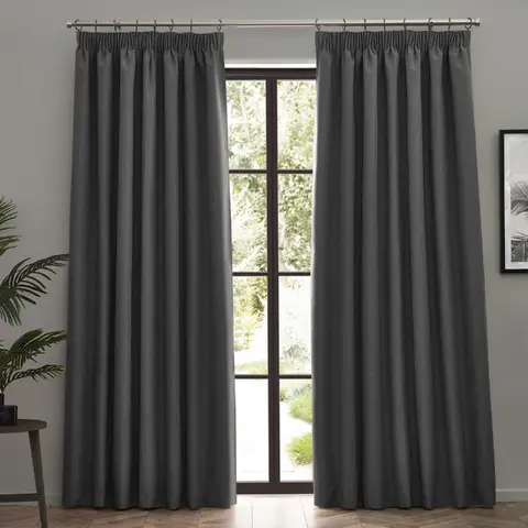Furn Pencil Pleat Curtains Dawn Blackout Charcoal W:168xL:229cm