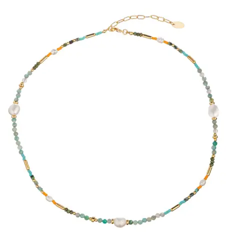Colourful Natural Gemstone 18K Gold Plated 41cm Necklace