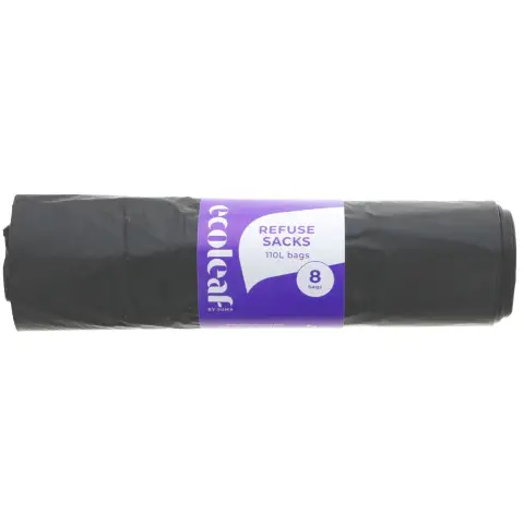 ECOLEAF BY SUMA - Refuse Sacks 110L 8 Bags\Roll - 50%Recycled Plastic 46x74x99cm - 8 BAGS