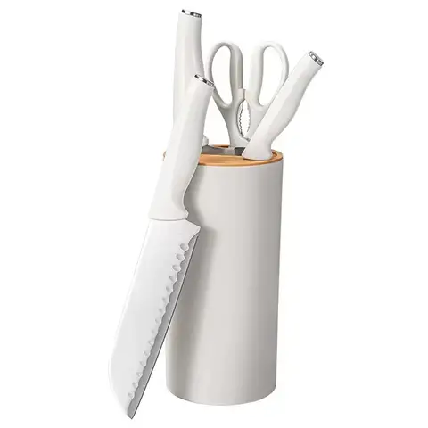 GOODA  MasterChef Knife Block with Chef's Knife, Santoku Knife, Utility Knife, scissor with soft touch handle