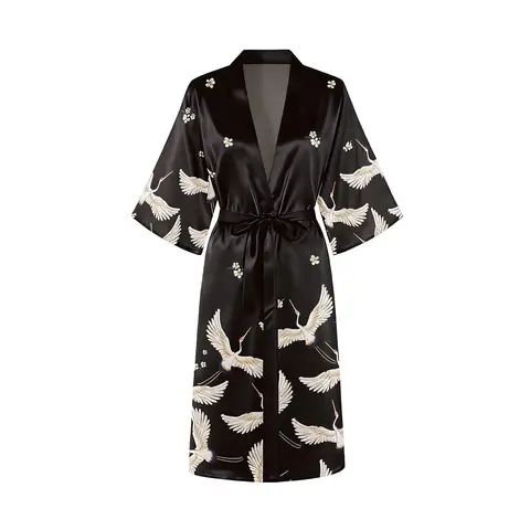 IZURIA silk-like printed black robe  L