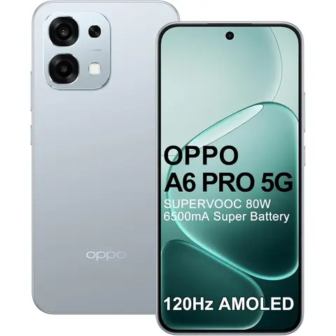 OPPO A6 Pro 5G CPH2781 Europe 256GB 8GB Lunar Titanium OEU 6500 mAh Battery, Supervooc 80W Mobile Phone, 120Hz 6.57 Inch AMOLED Display, Dimensity 6300, 50MP AI Camera, IP69, NFC, Dual SIM
