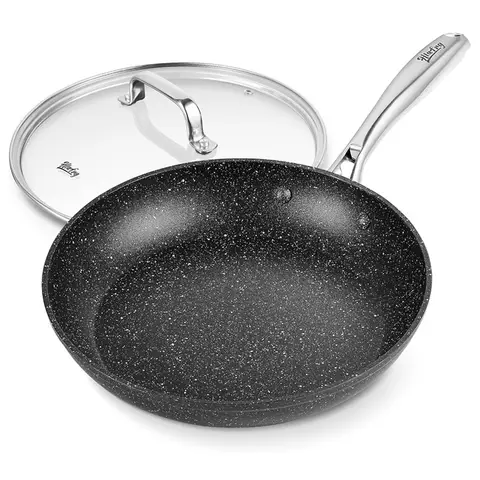 LIFEPAL 8 Inch Nonstick Frying Pan with Lid, Black Marble Coated Egg Pan, Induction Compatible Skillet for Everyday Cooking, Model 270044
