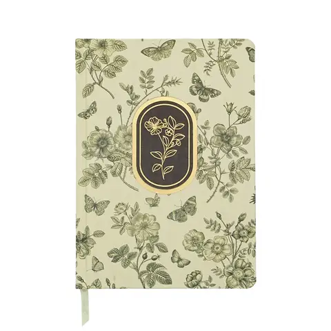 Jubiluu Divers A5 Notizbuch aus eleganter Stoffhülle mit Hardcover, innen bezeichnet (100 g Offsetting-Papier), 96 Blätter, Lesezeichen & Gummiband, klassische Creme-Journal-Struktur für Schreiben, Schule, Büro und Geschenke – Botanical Green