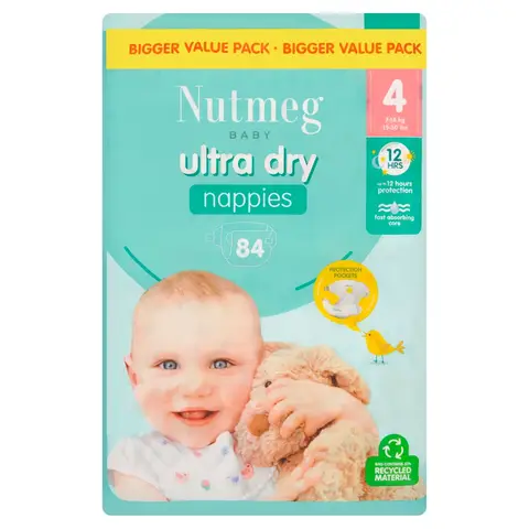 Nutmeg Baby Ultra Dry Nappies Size 4 84 Pack