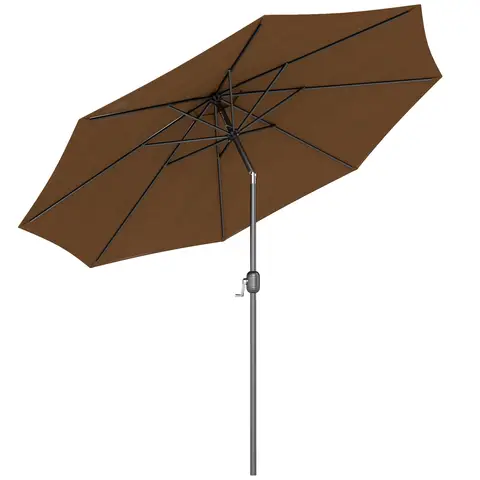 Outsunny 3(m) Garden Parasol Umbrellas, Outdoor Sun Shade with 8 Ribs, Tilt and Crank Handle for Balcony, Bench, Garden, Coffee
