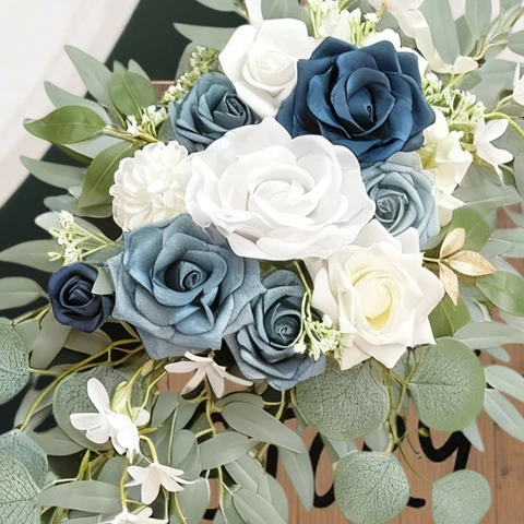 Wei's Moment Dusty Blue Flower for Wedding Welcome Signs Decorations, Artificial Wedding Arch Flowers for Wedding Ceremony (Set of 2)