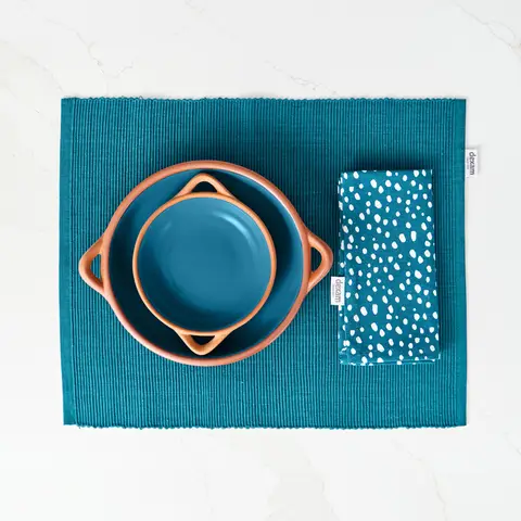 Sintra Recycled Cotton Spotted Napkin and Placemat Set - Ink Blue