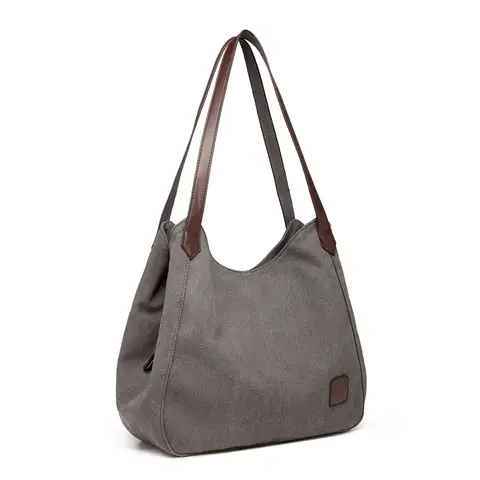 Kono Canvas Shoulder Tote Bag, Vintage Hobo Handbag for Women, Casual Top Handle Bag for Work School Travel Shopping Grey