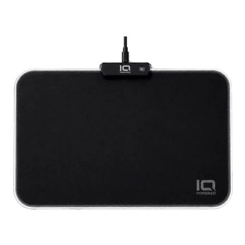 IQ POWERED KALI RGB Gaming-Mauspad, LED-Beleuchtung, 9 Leuchtmodi, 34,5 × 24,5 cm, glattes Stoffobermaterial, rutschfeste Gummibasis, USB-betrieben