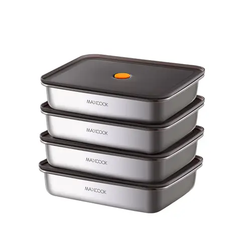 Maxcook 4pcs 316L Stainless Steel Food Container with Lids， Metal Food Container Bento Box， Snack Container set with Lid，Dishwasher & Freezer Safe  Rectangular 1600ml*4pcs MCFT9526, New Year Sale , Top gift picks