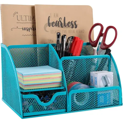 Senhoglb Mesh Desk Tidy，Turquoise, New Year Sale , Top gift picks