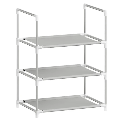 WOLTU Schuhregal – 3-Ebenen-Schuhaufbewahrungsorganisator mit schmalem Regal für Flur/Wohnzimmer/Korridor, Metallgestell, kompakte und abnehmbare Regale, 41x28x55 cm, Grau
