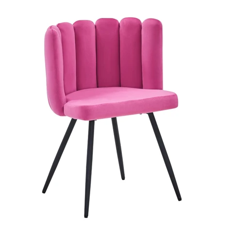 CLIPOP Single Dining Chair Velvet, Bedroom Makeup Vanity Chairs with Padded Back and Metal Legs,Shell Chair for Dressing Table Living Room Kitchen Pink 45*47*82cm