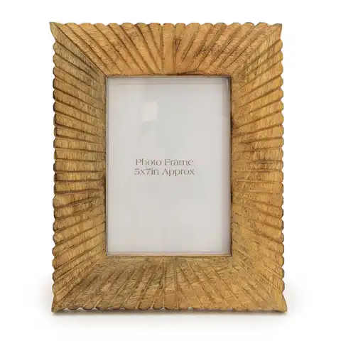 Candlelight Photo Frame Etched Lines Mango Wood 5x7"