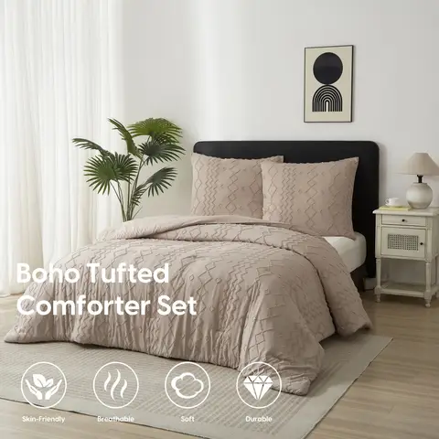 Meeallhome dekbedset met tufted design 200x200cm / 65x65cm*2 khaki