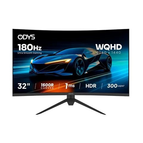ODYS XP32-X 32 Zoll Curved Gaming Monitor 2560 × 1440 WQHD 180 Hz 1 ms HDMI 2.1 DisplayPort Schwarz [Energieeffizienzklasse F]