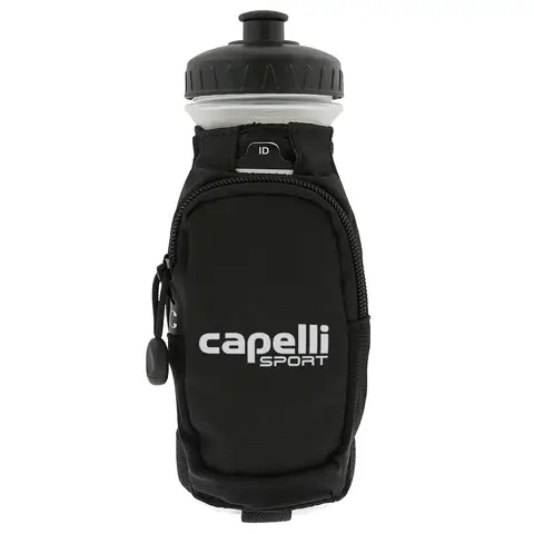 Pack de gourde d'eau de performance Grab and Go avec sangle de main réglable. Poche zippée. Carte JO et accents réfléchissants avec gourde HDPE de 500 ml.