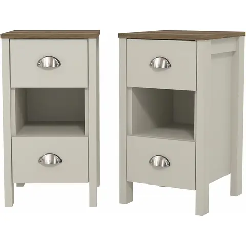 Galano Gemma 2pcs Bedside Table – Stylish 2 Drawer Side Tables with Storage – Storage Cabinets for Bedroom, Hallway, or Entryway – Light Grey/Oak