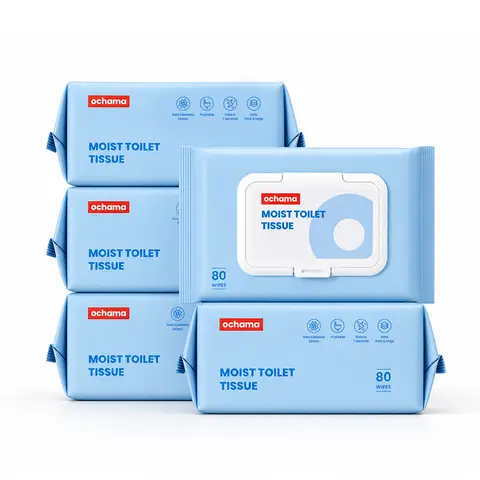 ochama Feuchtes Toilettenpapier, 400 Blatt (80 Blatt × 5 Packungen), Polarblüten‑Essenz, Für Empfindliche Haut Geeignet, Wasserlöslich und Leicht Spülbar, Feuchttücher für die persönliche Hygiene, Familien‑Vorratspackung