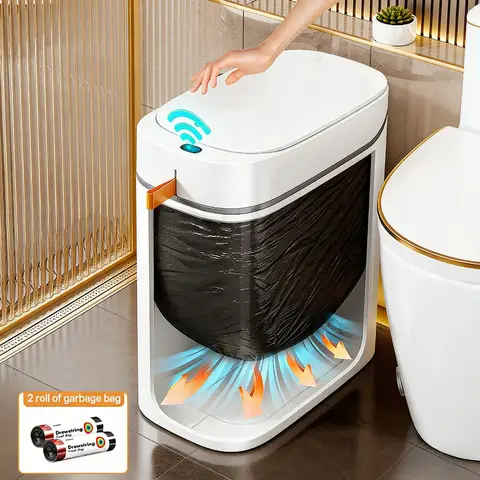 Joybos 14L Sensor-Abfalleimer mit schmaler Öffnung (wiederaufladbar) für Badezimmer, Wohnzimmer, Küchen und Schlafzimmer