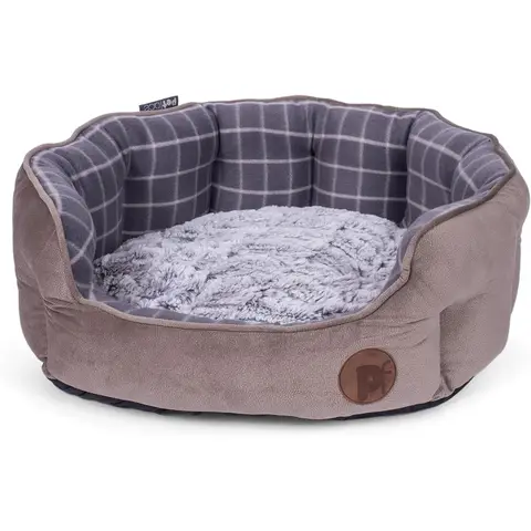 Petface Grey Check & Bamboo Oval Pet Bed Medium