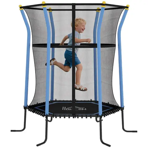 Homcom 5.4 FT Kids Trampoline, 64 Inch Toddler Trampoline with Enclosure Net Indoor Outdoor for Child Toddler Age 3- 10 Years, Blue
