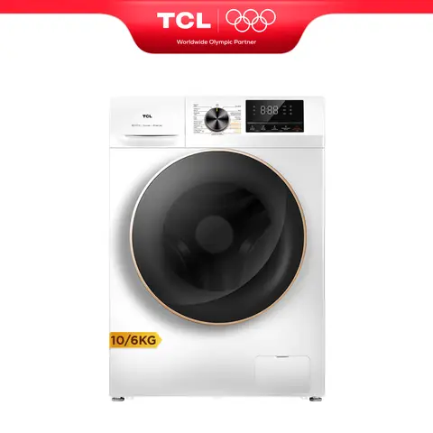 TCL was-droogcombinatie, 10 kg/6 kg, met Smart DD-motor, antibacteriesysteem, stoomwas, wassen & drogen 60 min, snelle was 15 min, kinderslot, uitgestelde eindtijd, 20 jaar motorgarantie [energieklasse A/E] CP1210WA0