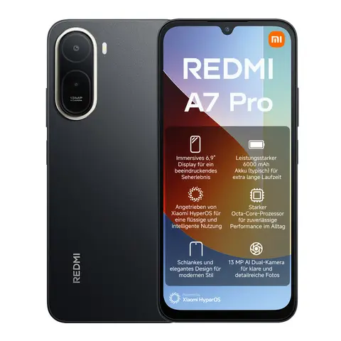 REDMI A7 Pro Schwarz, 4G RAM, 128G ROM, 6,9-Zoll-HD+-Display, 6000 mAh Akku, Octa-Core-Prozessor, 13 MP Dual-Kamera, Schwarz