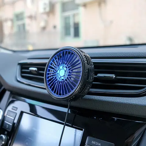 Multi-Function Tire Shape Car Fan with UV Light, Adjustable 3-Speed Airflow, Dual Mounting Base & Air Vent Clip Cooling Fan